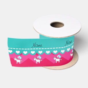 Custom name birthday unicorn hot pink chevrons satin ribbon