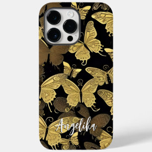 Custom Name Black and Gold Butterfly Case-Mate iPhone 14 Pro Max Case