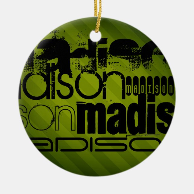 Custom Name, Black and Olive Green Ceramic Tree Decoration (Front)