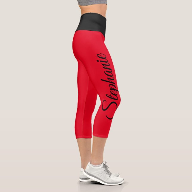 Custom Name Black and Red High Waist Capri Pants (Right)