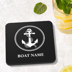 Custom Name Black and White Coaster Cork Back