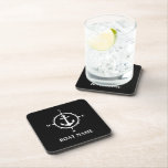 Custom Name Black and White Coaster Cork Back ai0e<br><div class="desc">Custom Name Black and White Coaster Cork Back Compass And Anchor</div>