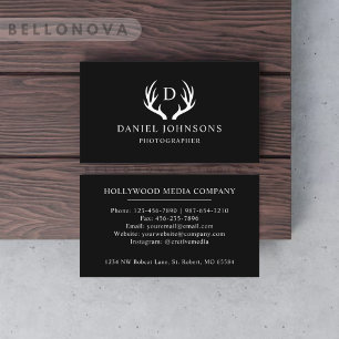 Custom Name Black And White Deer Antler Monogram Business Card
