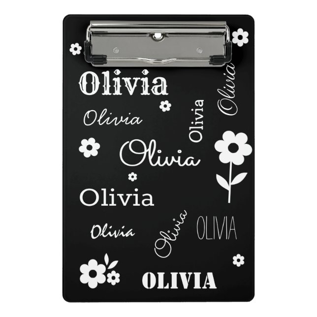 Custom Name Black and White Mini Clipboard (Front)