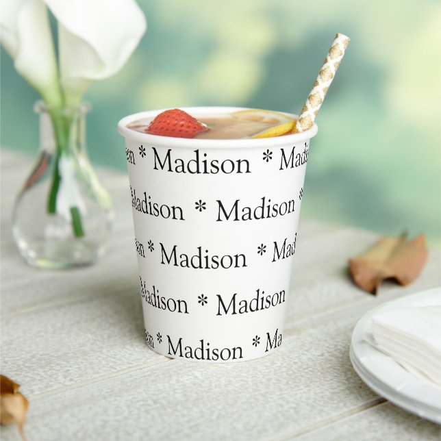 Custom name black and white pattern cute paper cups (Insitu)
