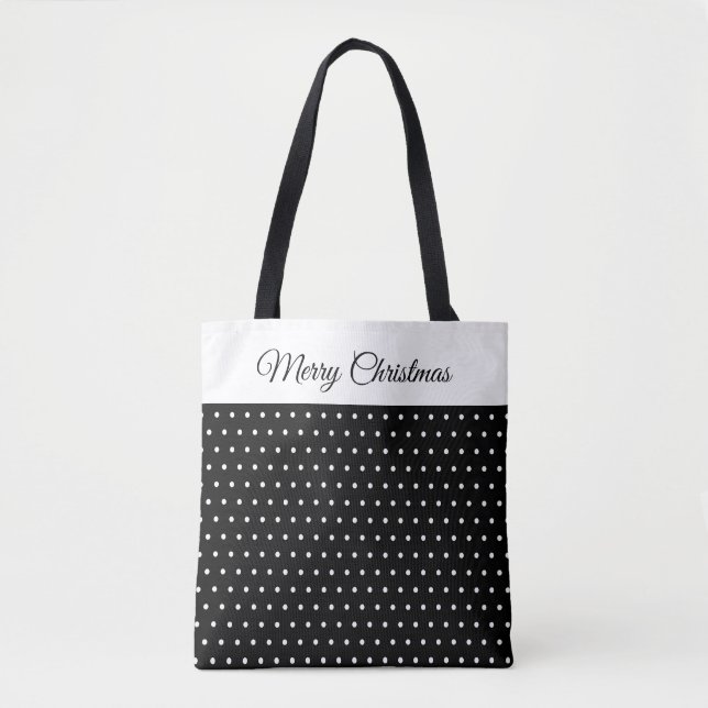 Custom Name Black and White Polka Dot Tote Bag (Front)