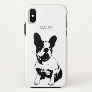 Custom Name Black And White Sitting French Bulldog Case-Mate iPhone Case