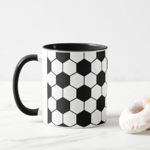 Custom name Black and white Soccer ball pattern Mug