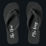 Custom Name Black and White Wedding Flip Flops<br><div class="desc">These black and white flip flops are perfect for a beach wedding reception or honeymoon at the beach. The flip flop is black with white script that says "the new Mrs.",  The flip flops can be personalised with the bride's name.</div>