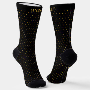 Custom Name Black Background Yellow Polka Dot Socks