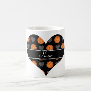 Custom name black basketballs and hearts coffee mug