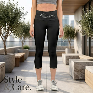 Custom Name Black Capri Leggings Sleek Fit Style