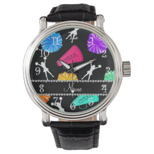 Custom name black cheerleading pompoms watch