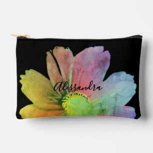 Custom Name Black Colourful Watercolor Wildflower Accessory Pouch