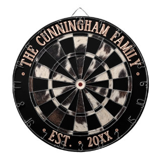 Custom Name Black & Cowhide Animal Print Pattern Dartboard