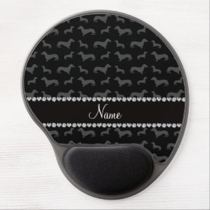 Custom name black dachshund black heart stripe gel mouse pad