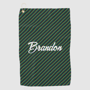 Custom name black diagonal lines golf towel