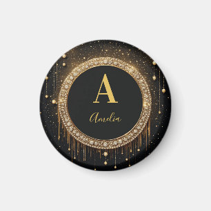 Custom Name Black Glitter Monogram Letter Magnet