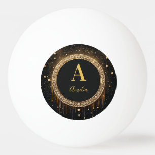 Custom Name Black Glitter Monogram Letter Ping Pong Ball