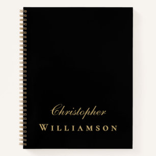 Custom Name Black Gold Minimalist Elegant Chic Men Notebook