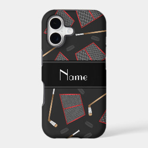 Custom name black hockey sticks pucks nets