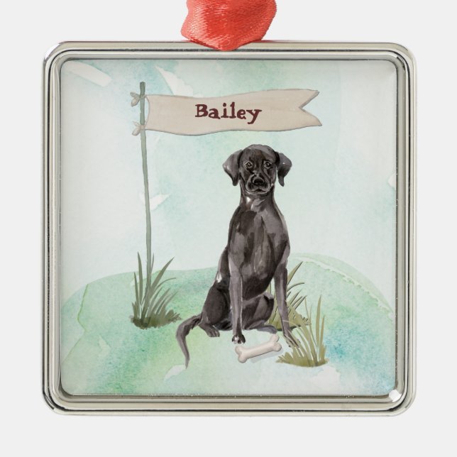 Custom Name Black Lab Pet Dog Metal Ornament (Front)