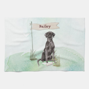 Custom Name Black Lab Pet Dog Tea Towel