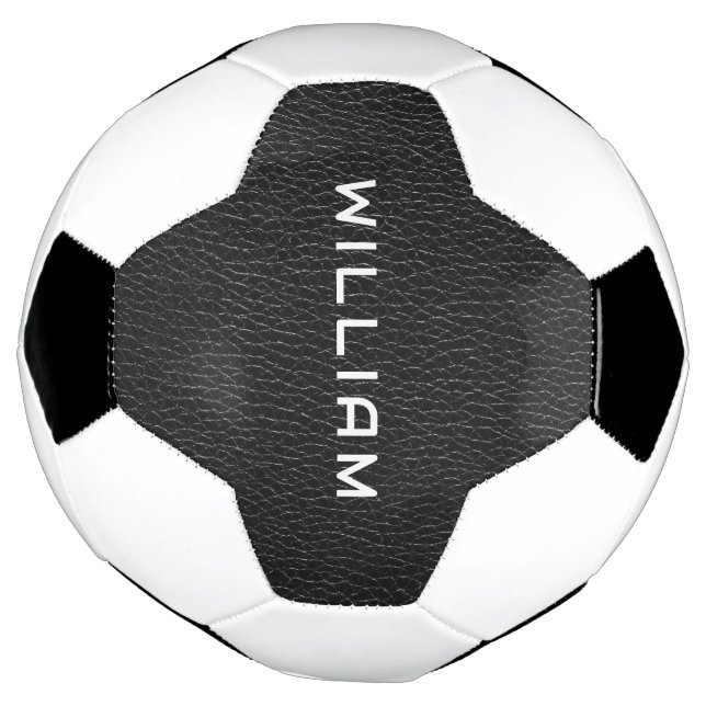Custom Name Black Leather Finish Texture Soccer Ball (Rotated)