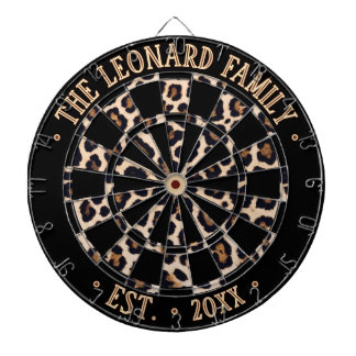 Custom Name Black & Leopard Animal Print Pattern Dartboard
