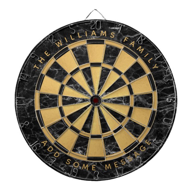 Custom Name Black Marble Faux Gold Foil Elegant  D Dartboard (Front)