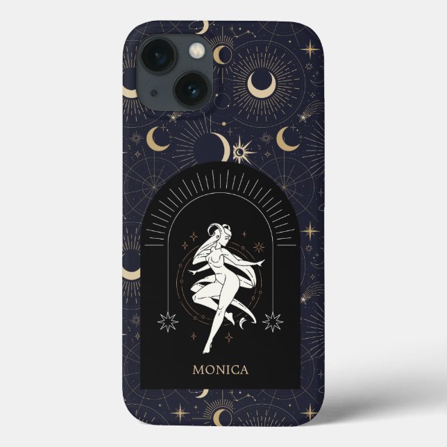 Custom Name Black Mystic Zodiac Aries  Case-Mate iPhone Case (Back)