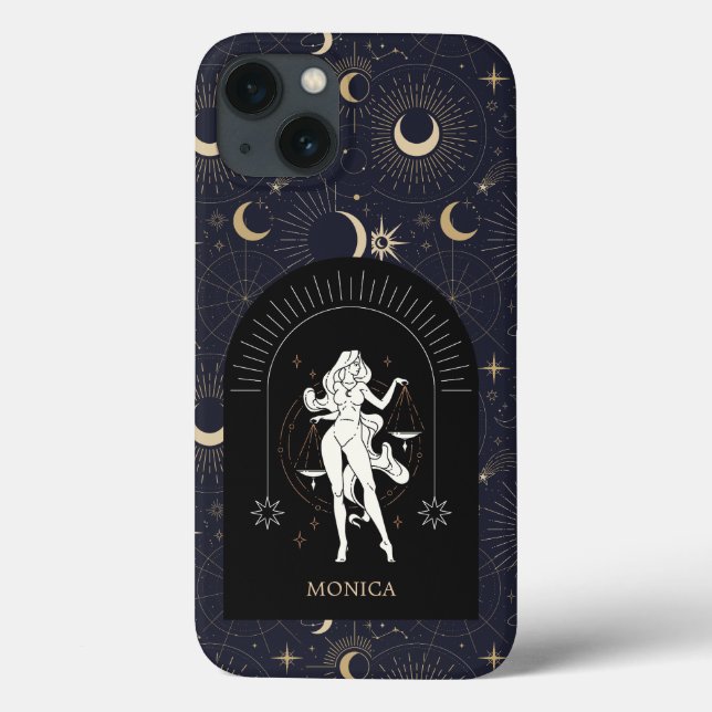 Custom Name Black Mystic Zodiac Libra Case-Mate iPhone Case (Back)