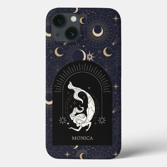 Custom Name Black Mystic Zodiac Pisces Case-Mate iPhone Case (Back)