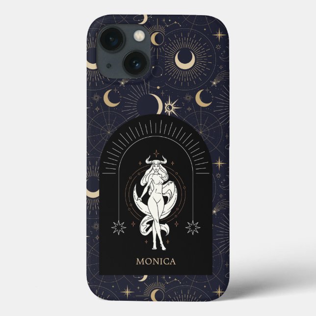 Custom Name Black Mystic Zodiac Taurus Case-Mate iPhone Case (Back)