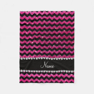 Custom name black neon hot pink glitter chevrons fleece blanket