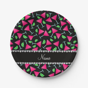 Custom name black pink cosmos limes paper plate