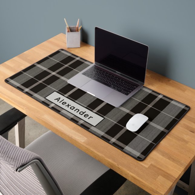 Custom Name Black Plaid Gift for Him Gaming Pad (Office 2)