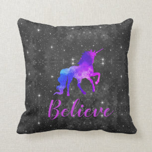Custom Name Black/Purple Galaxy Unicorn Pillow