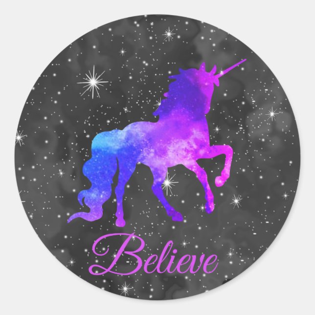 Custom Name Black/Purple Galaxy Unicorn Sticker (Front)