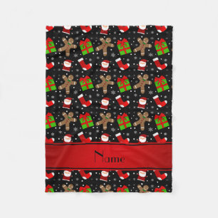 Custom name black santas gingerbread fleece blanket