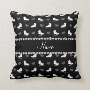 Custom name black skates and hearts cushion