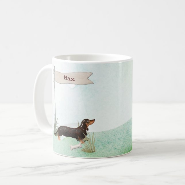 Custom Name Black & Tan Dachshund Pet Dog Coffee Mug (Front Left)