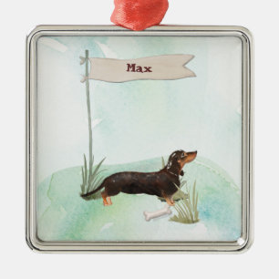 Custom Name Black & Tan Dachshund Pet Dog Metal Ornament