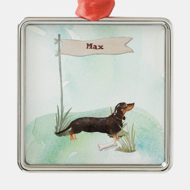 Custom Name Black & Tan Dachshund Pet Dog Metal Ornament (Front)
