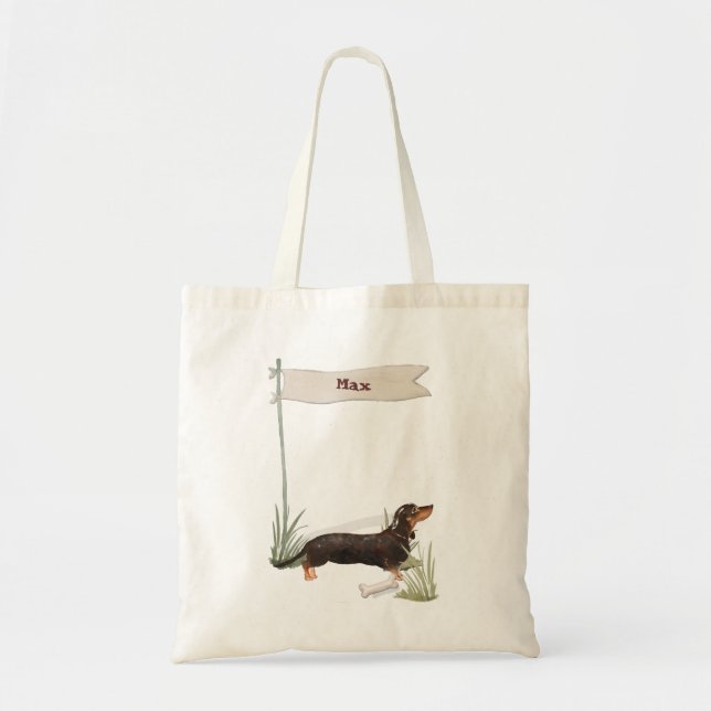 Custom Name Black & Tan Dachshund Pet Dog Tote Bag (Front)