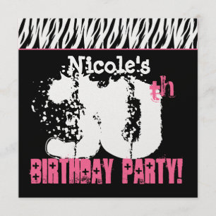 Custom Name Black White Pink Zebra 30th Birthday Invitation