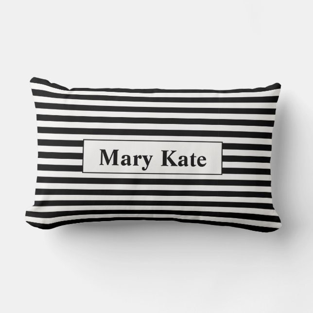 Custom Name Black/White Stripes Lumbar Cushion (Front)