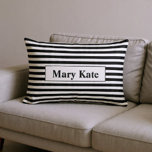 Custom Name Black/White Stripes Lumbar Cushion
