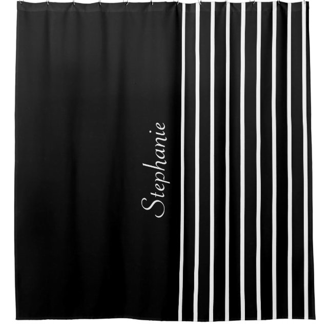 Custom Name Black White Stripes Patterns 2022 Shower Curtain (Front)