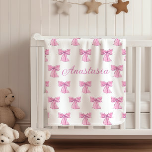 Custom Name Blanket Fleece Coquette Pink Bows